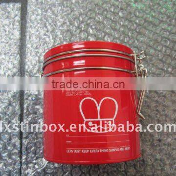 round shape size:100*150mm with lock and hinged tea coffee tin can