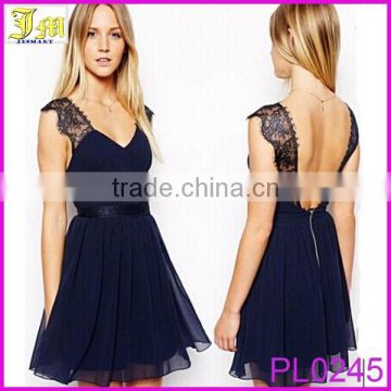 2015 New Apparel Sexy Women Summer Sexy Backless Lace Casual Striped Chiffon Cocktail Party Dress Clubwear