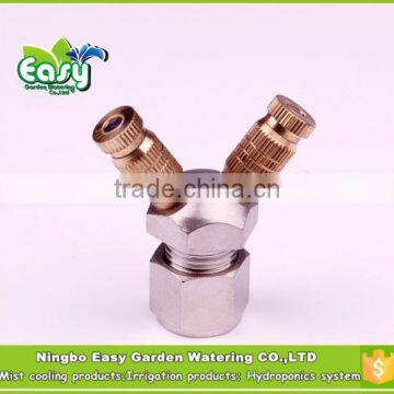 Brass OD joint connector with2 spray site. threaded tape End cap connector. Fog system base.