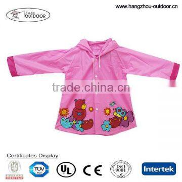 2015 Cheap Girls Lightweight Pink PVC Raincoat For Children