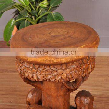 Thailand Style Solid Wood Carved Forest Elephant Little Chair, New Design Handcarved Shoe Changing Chair (BF01-X1175) photo-6