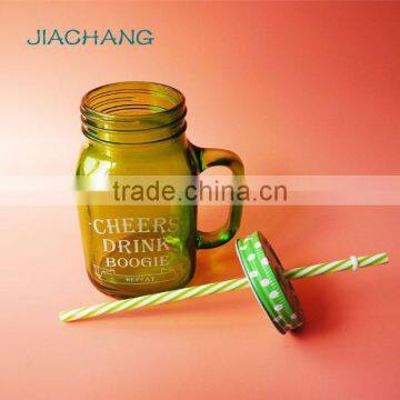 Stained Cheers Drink Glass Letter Juice Cold Coffee Mug With Screw Lid photo-3