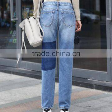 2017 Summer Latest Mid Waist Straight Leg Loose Denim Jeans Embroidery Patches Casual Denim Pant for Women photo-3