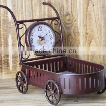 BRONZE METAL CARTS SHAPE TABLE TOP CLOCK