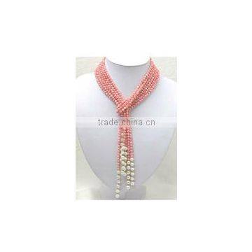 3 rows 45 inch 5mm pink round red original coral beads necklace