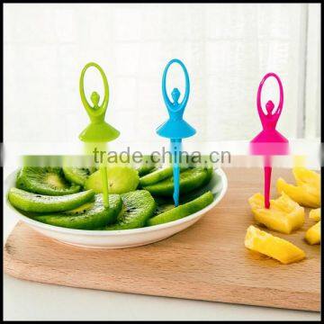 Eco-friendly Creative Cute Design Dancing Girl Shape ABS Plastic Fruit Fork Set 6PCS Dessert Fork Set 6PCS Wholesale photo-2