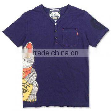 cotton/polyester v neck t shirts with screen printing