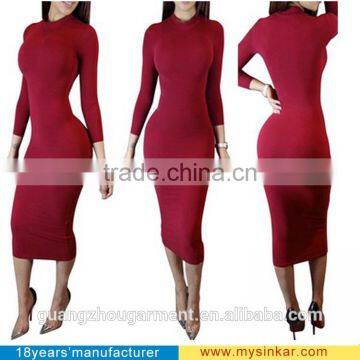 2016 Women's Turleneck Sexy Bodycon Stretchable Tight Fitting women Party Club Long Sleeve Slim Tight Dress