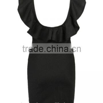 2016 Sexy Black Open Back Ruffle Knit Bodycon Evening Dress HSD2207 photo-5