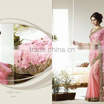 Heavy Embroidery Designer Saree+Catonic/Nylon+Lycra skirt with Jequard blouse