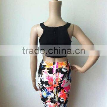 High Quality New 2 Piece Flower Print Bandage Dress Sexy Bodycon Party Party Dress photo-4