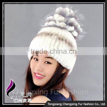 CX-C-245B Good Quality Lady Rex Rabbit Fur Knitted Winter Hats photo-4