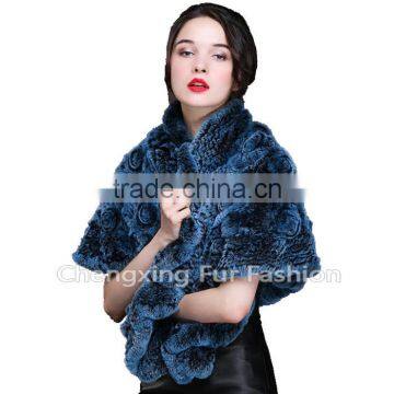CX-B-21B Hand Knitted Real Rex Rabbit Fashion Fur Stoles photo-3