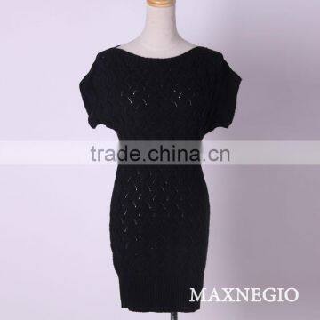 Crocheted sweater dress short sleeve black dress