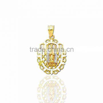 14kt two tone plated Mother Mary Pendant in Filigree Design