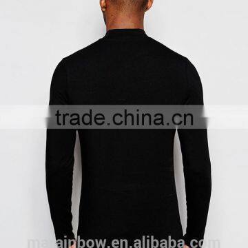 Black Plain Mens Long Sleeve T-Shirt Slim Fit 1/4 Zipper Tops Muscle Lightweight Jacket Quarter Zipper T Shirts