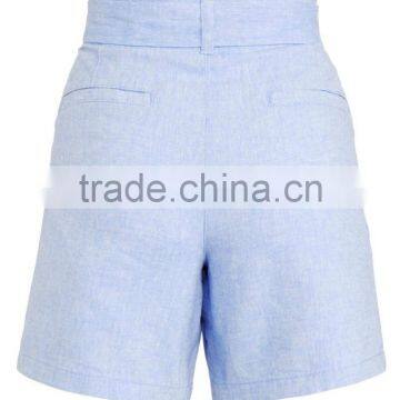 Wholesale Women Clothes Summer Casual Belted Cotton Chambray Shorts photo-2