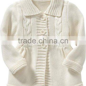 Long Style Baby Cable Sweater Coat Turn-down Collar Girl Knitting Cardigan