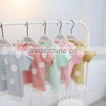 Girls Flowers Short - Sleeved All-match Kids Tshirts Cotton Children O-collar T - Shirt photo-2