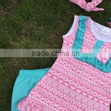 Baby Girls Pink Aztec Tribal Clothing Set Girls Suit Capri Set Outfits With Matching Headmade Necklace and Headband photo-3