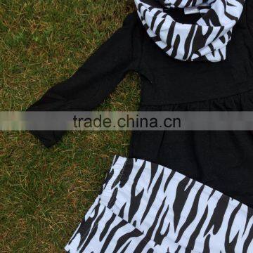 Winter Design Baby Kids Wear Zebra Print Girl Kids Clothing Toddler Girl Clothing Hot Baby Black Top Pant Scarf Girls Set photo-2