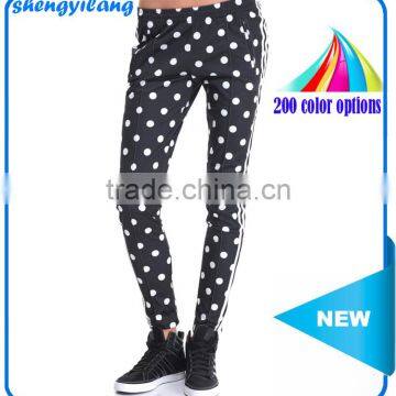 2016 most fashion jogger pants with side cuff zips women 100% Polyester dot track pants fit