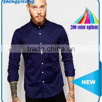 High quality guangzhou cotton shirt, custom men tight-fitting long-sleeved shirt wholesale