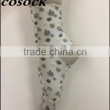 Flower Jacqaurd Women Lovely Ankle High Transparent Nylon Summer Socks photo-5