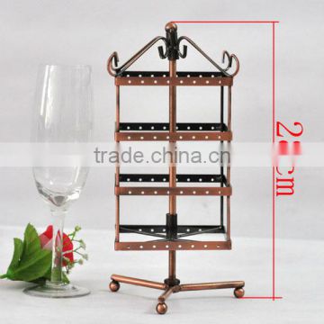 128 Holes Jewelry display, earring &dangle bead, square revolving, alloy, copper tone, 28x14x14cm.1pc,Fashion