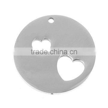 Stainless Steel Cut Out Charms Round Silver Tone Heart