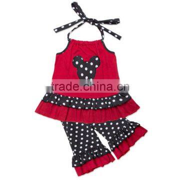 Knit cotton outfits boutique kids girl ruffle clothing set M7031102