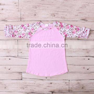 Grils Ruffle Raglan Shirts Floral Blouses Pink Raglans Top Baby Tee Shirts