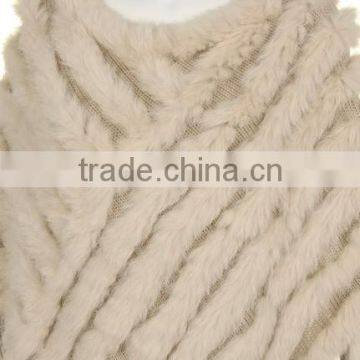 YR099 Ladies' Hand Knitting Pattern Real Rabbit Fur Shawl/ Mexico Hot Sell photo-3