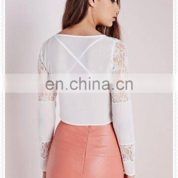 Hot Sale Elegant Women White Lace Fabric Long Sleeve Blouse Wholesale photo-4