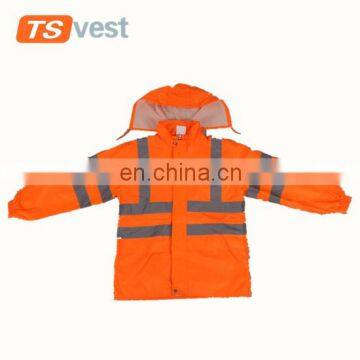 China factory bright orange waterproof raincoat with PU coating