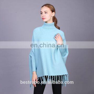 wholesale cashmere poncho with sleeves fashion choker pullover new designs for ladies woolen sweater