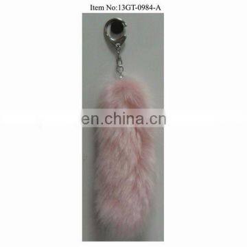 fluffy pink faux fur fox tail keychain