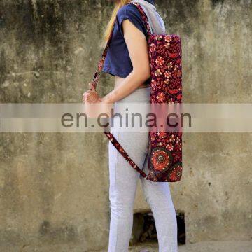 Indain Handmade Maroon Mandala Yoga Bag Popular Yoga Mat Carrier Bag Blue Shoulder Strap Sports Bag, Mat Bag