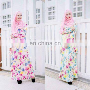 Bright color muslim dress latest design high quality printing baju kurung malaysia