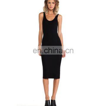 Guangzhou fashion clothing OEM women body slim fit knee length rib tank dress