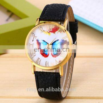 Landscape Butterfly Vogue Style Leather Lady Watch photo-3