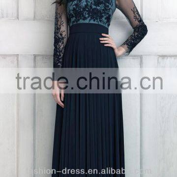 2014 New Hot Sale Open Back Long Sleeve Evening Dress Navy Blue