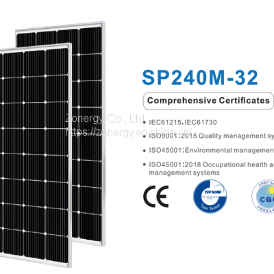 Zonergy 240w Solar Cells Panel Monocrystalline Mono Power Oem Price