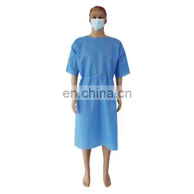 breathable SMS non woven disposable short sleeve patient gowns