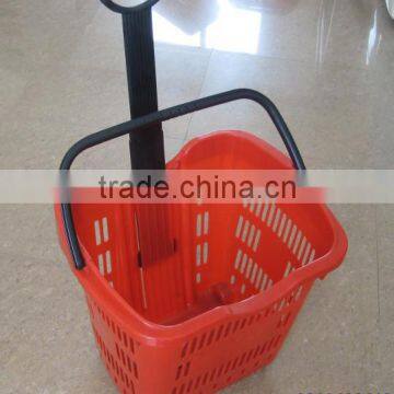 Plastic rolling shopping basket PL006