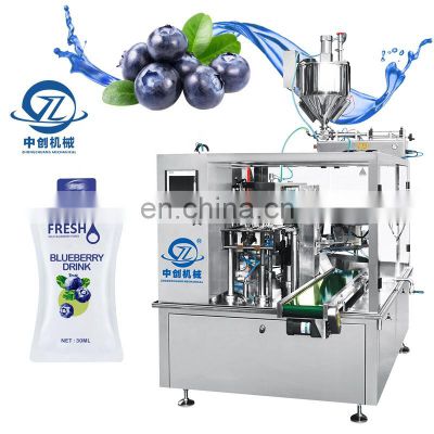 Doypack Automatic Liquid Beverage Blueberry Juice Filling Premade Special Shaped Bag Packing Machine