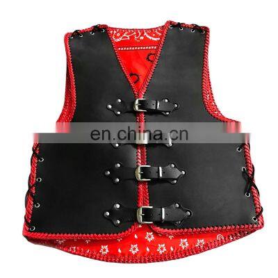 Mens Genuine Leather Rock Vests Metal Chain Biker Vest Motorcycle Sleeveless Real Leather Jackets