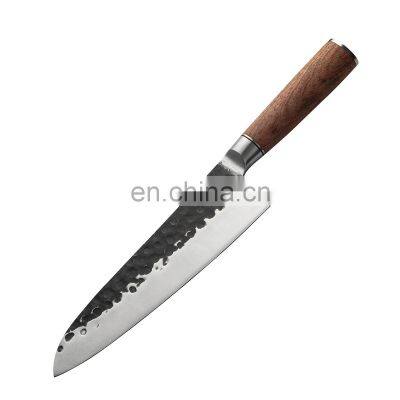 Stainless steel hand-forged hammered steel head chef knife double steel head knife meat cleaver with wooden handle