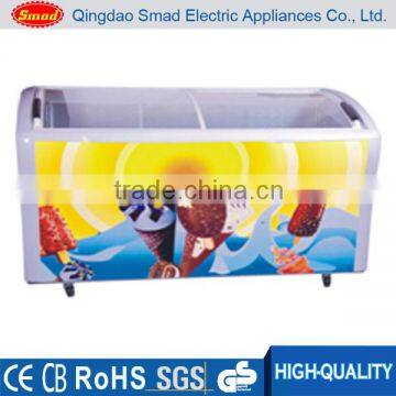 538L mobile horizontal glass door freezer in dubai