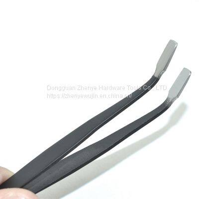 Black Anti-static Flat Head Tweezers 34A Antimagnetic Acid Proof Fine Stainless Steel Tweezers Stamp Clip photo-4